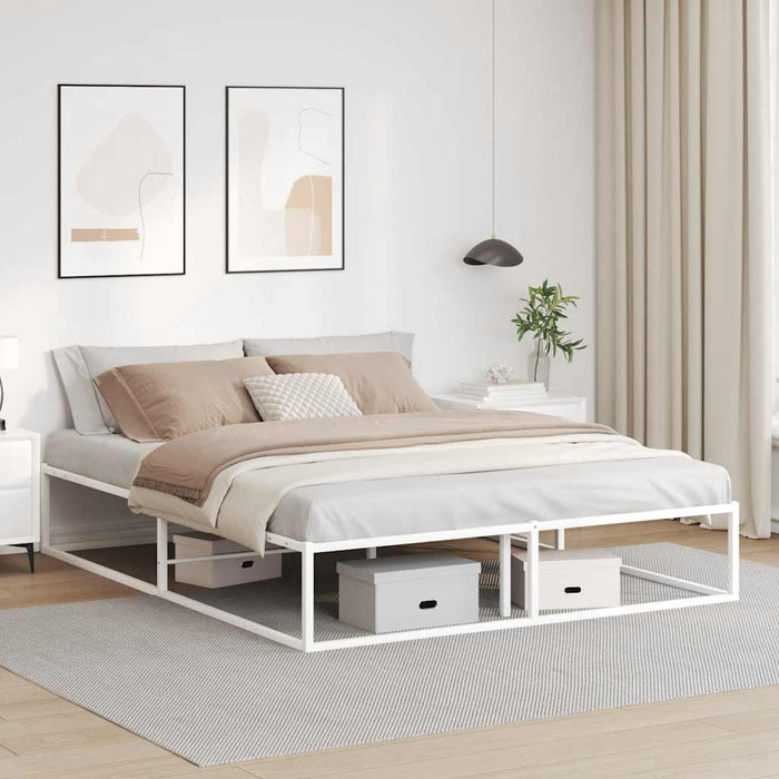 Queen Size Bed Frame Without Mattress White 153X203 Cm Metal Aboiatp