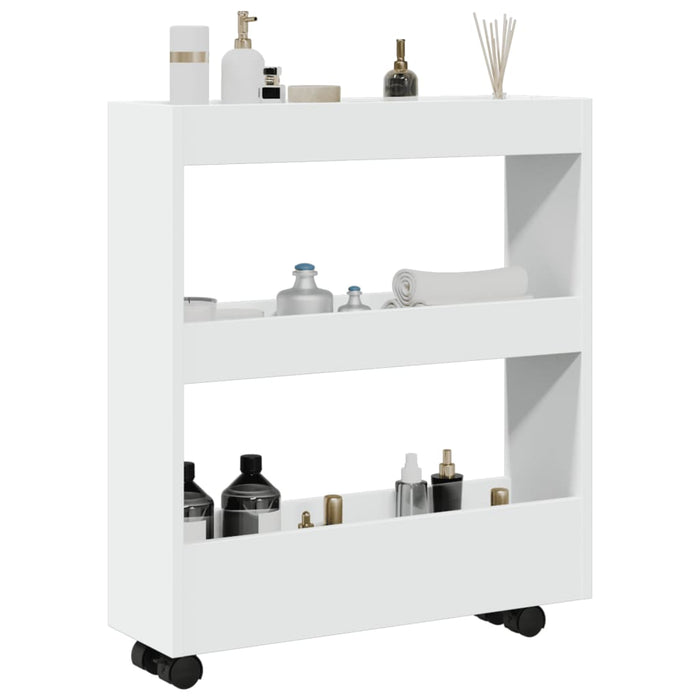 Narrow Storage Trolley 3 Tier White Engineered Wood Nppxao