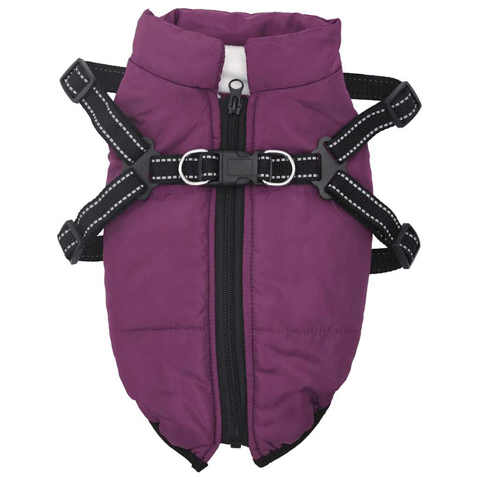 Dog Coat With Harness Waterproof Reflective Purple L Abokkbt