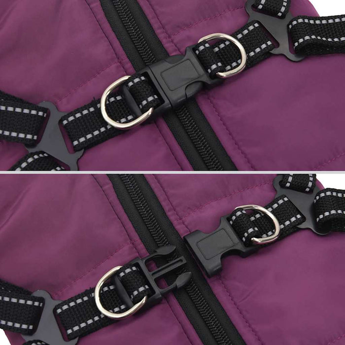 Dog Coat With Harness Waterproof Reflective Purple L Abokkbt