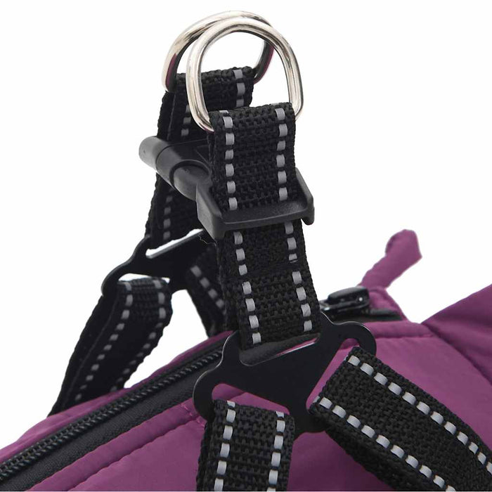Dog Coat With Harness Waterproof Reflective Purple L Abokkbt