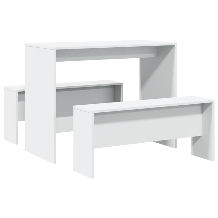 3 Piece Dining Table And Bench Set White Engineered Wood Nppptb