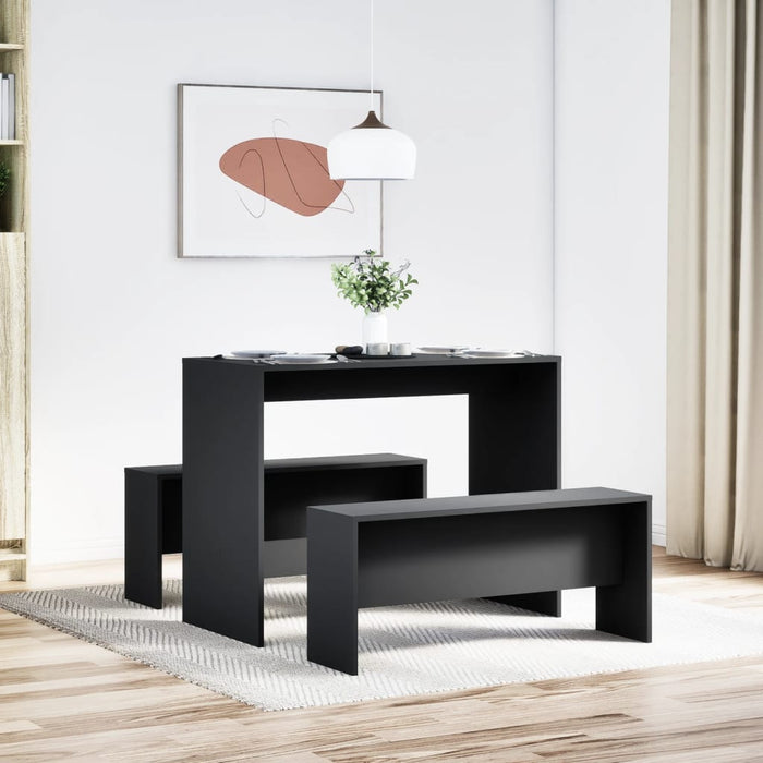 3 Piece Dining Table And Bench Set Black Engineered Wood Npppto