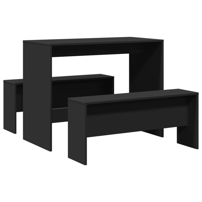 3 Piece Dining Table And Bench Set Black Engineered Wood Npppto