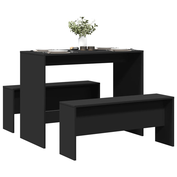 3 Piece Dining Table And Bench Set Black Engineered Wood Npppto