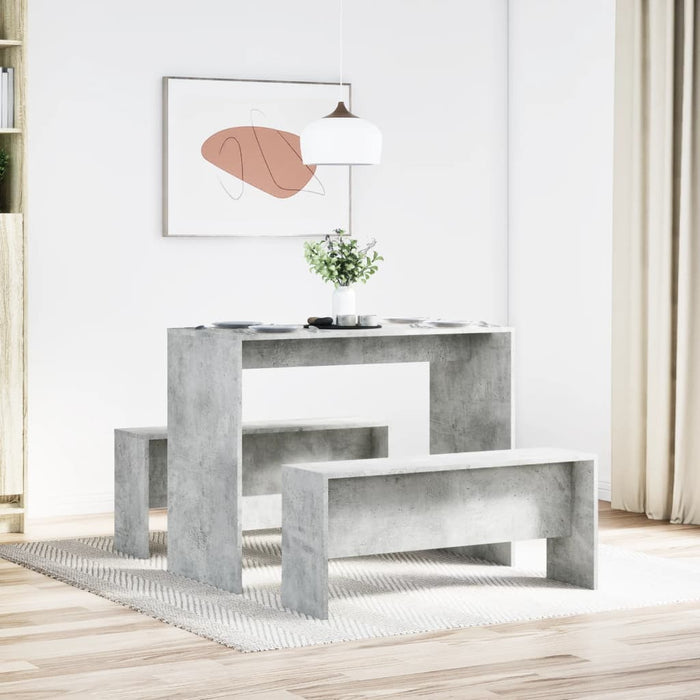 3 Piece Dining Table And Bench Set Concrete Grey Engineered Wood Nppptt