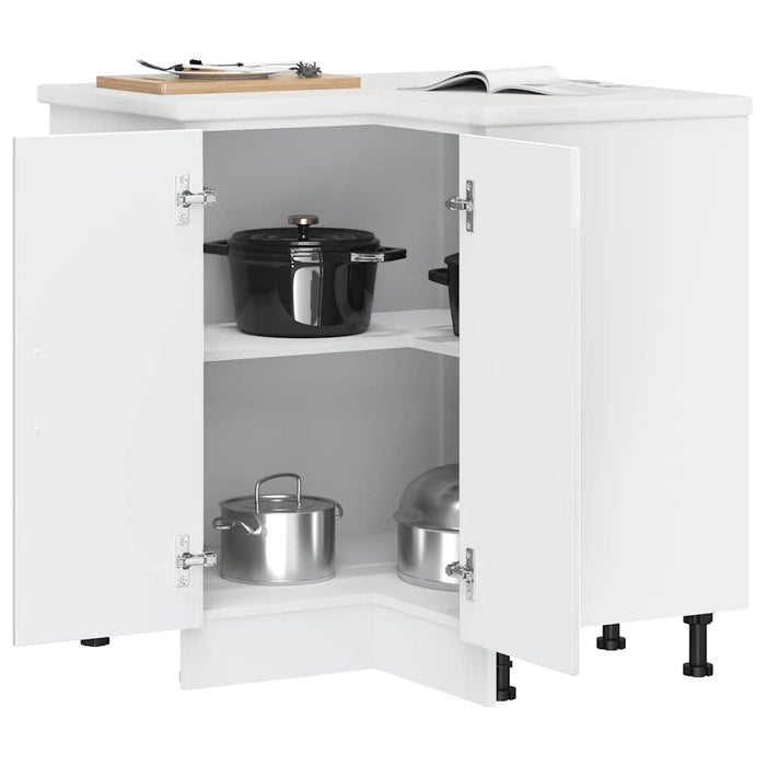 Kitchen Corner Base Cabinet Kalmar Glossy Look White Engineered Wood Nptpbk