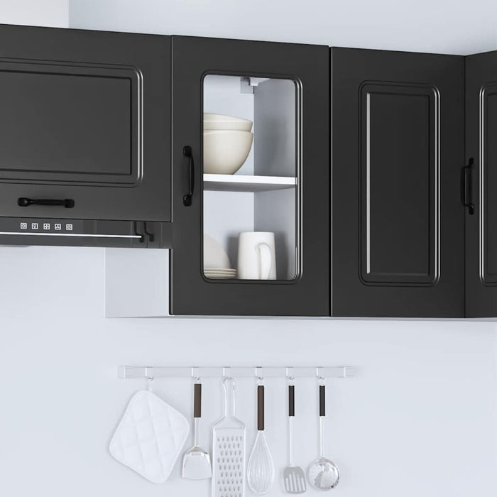 Kitchen Wall Cabinet With Glass Door Kalmar Black Engineered Wood Nptpxn