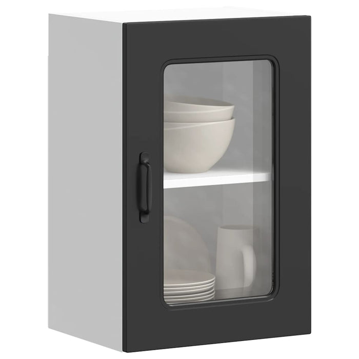 Kitchen Wall Cabinet With Glass Door Kalmar Black Engineered Wood Nptpxn