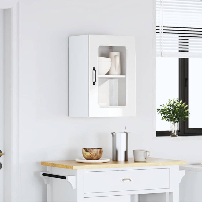 Kitchen Wall Cabinet With Glass Door Kalmar Glossy Look White Engineered Wood Nptpxk