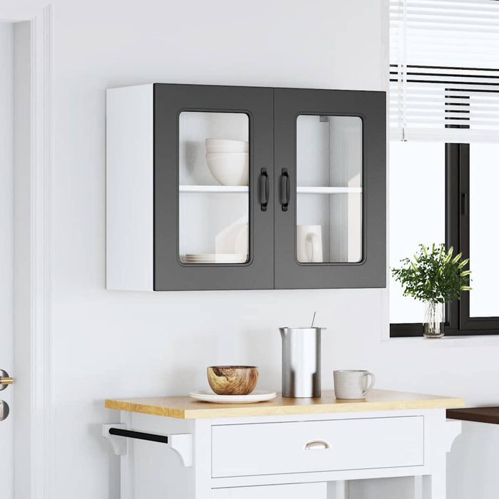 Kitchen Wall Cabinet With Glass Door Kalmar Black Engineered Wood Nptlbn