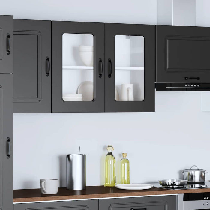 Kitchen Wall Cabinet With Glass Door Kalmar Black Engineered Wood Nptlbn