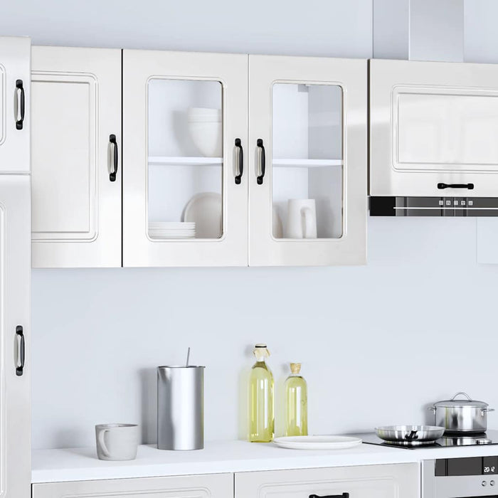 Kitchen Wall Cabinet With Glass Door Kalmar Glossy Look White Engineered Wood Nptlbk