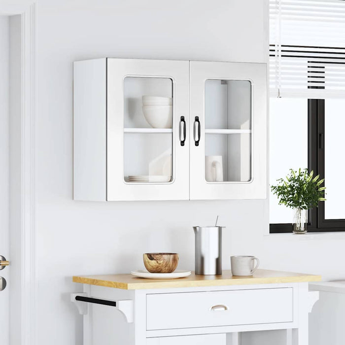 Kitchen Wall Cabinet With Glass Door Kalmar Glossy Look White Engineered Wood Nptlbk