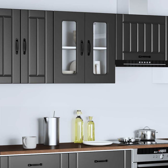 Kitchen Wall Cabinet With Glass Door Kalmar Black Engineered Wood Nptlln