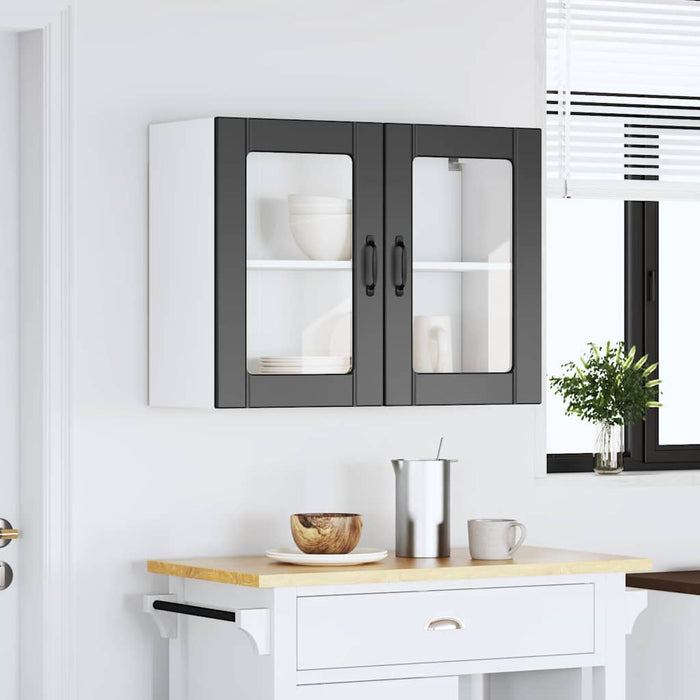Kitchen Wall Cabinet With Glass Door Lucca Black Engineered Wood Nptnan