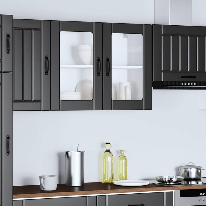 Kitchen Wall Cabinet With Glass Door Lucca Black Engineered Wood Nptnan