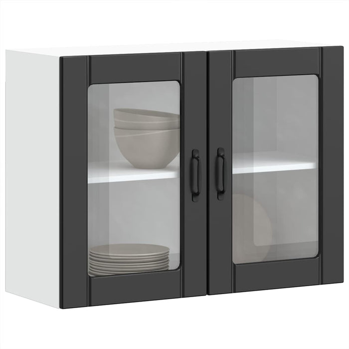 Kitchen Wall Cabinet With Glass Door Lucca Black Engineered Wood Nptnan