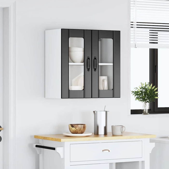 Kitchen Wall Cabinet With Glass Door Lucca Black Engineered Wood Nptkbn