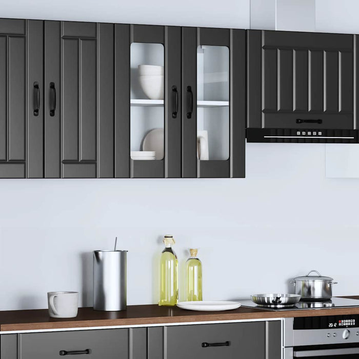 Kitchen Wall Cabinet With Glass Door Lucca Black Engineered Wood Nptkbn