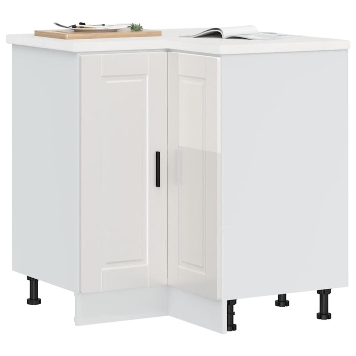 Kitchen Corner Base Cabinet Porto Glossy Look White Engineered Wood Nptknk