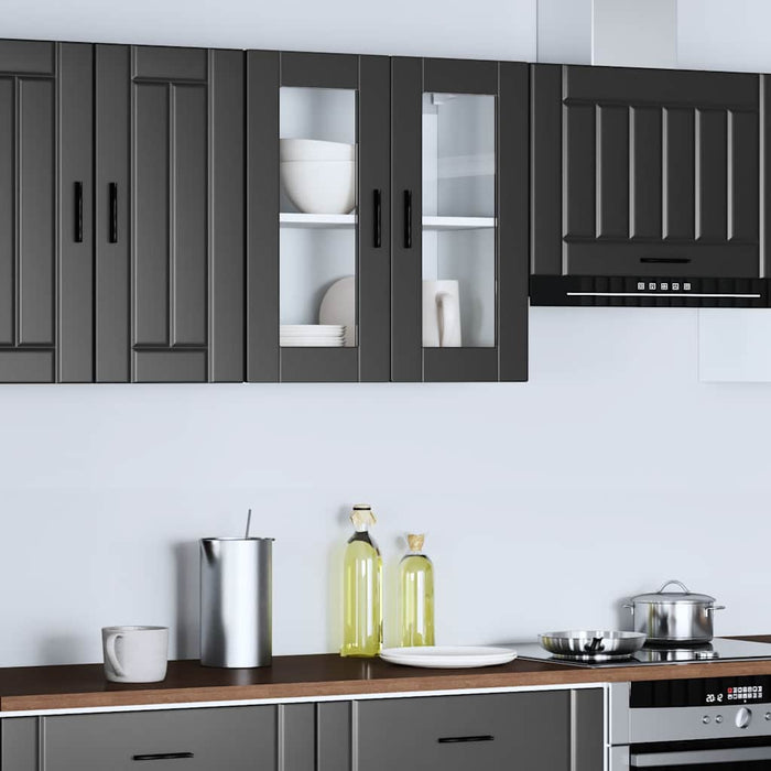 Kitchen Wall Cabinet With Glass Door Porto Black Npaoan