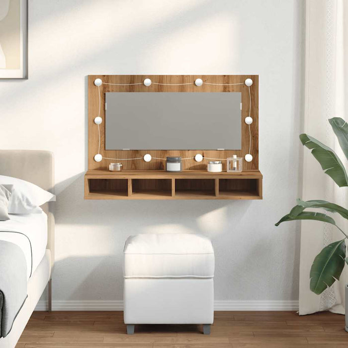 Mirror Cabinet With Led Artisan Oak 90X31.5X62 Cm Npibbl