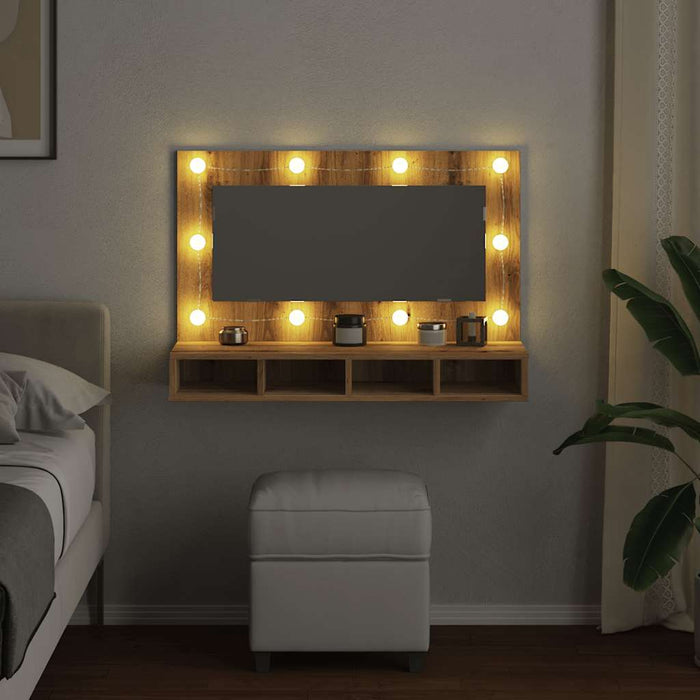 Mirror Cabinet With Led Artisan Oak 90X31.5X62 Cm Npibbl