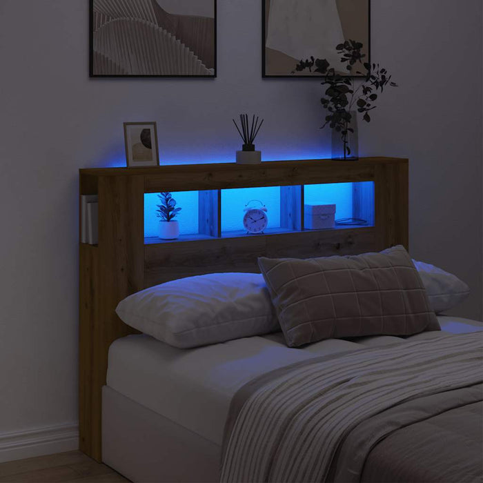 Double Size Led Headboard Artisan Oak 140X18.5X103.5 Cm Engineered Wood Npilni
