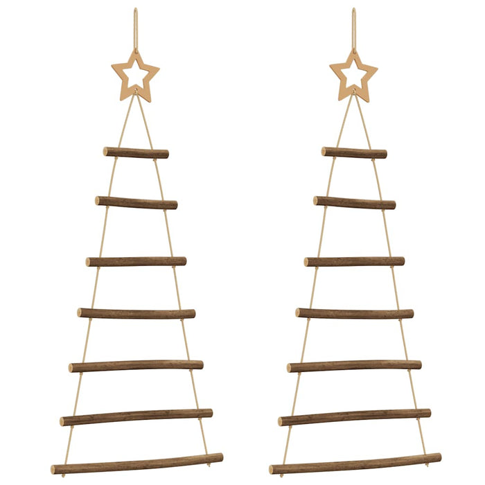  Hanging Christmas Trees With Top Stars 2 Pcs 42X90 Cm Natural Branch Aobobbk