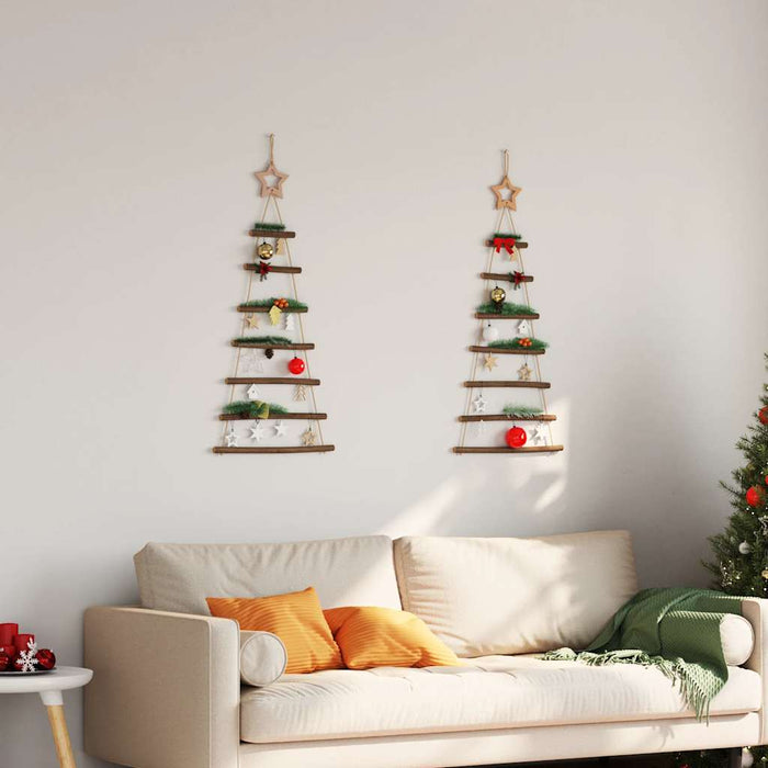 Hanging Christmas Trees With Top Stars 2 Pcs 42X90 Cm Natural Branch Aobobbk