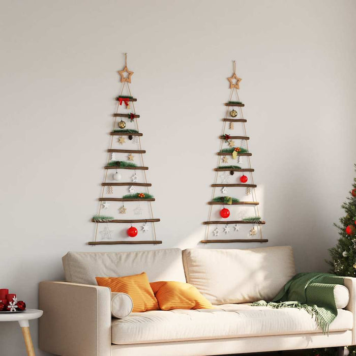  Hanging Christmas Trees With Top Stars 2 Pcs 55X120 Cm Natural Branch Aobobob