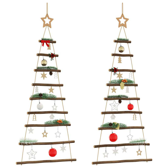  Hanging Christmas Trees With Top Stars 2 Pcs 55X120 Cm Natural Branch Aobobob