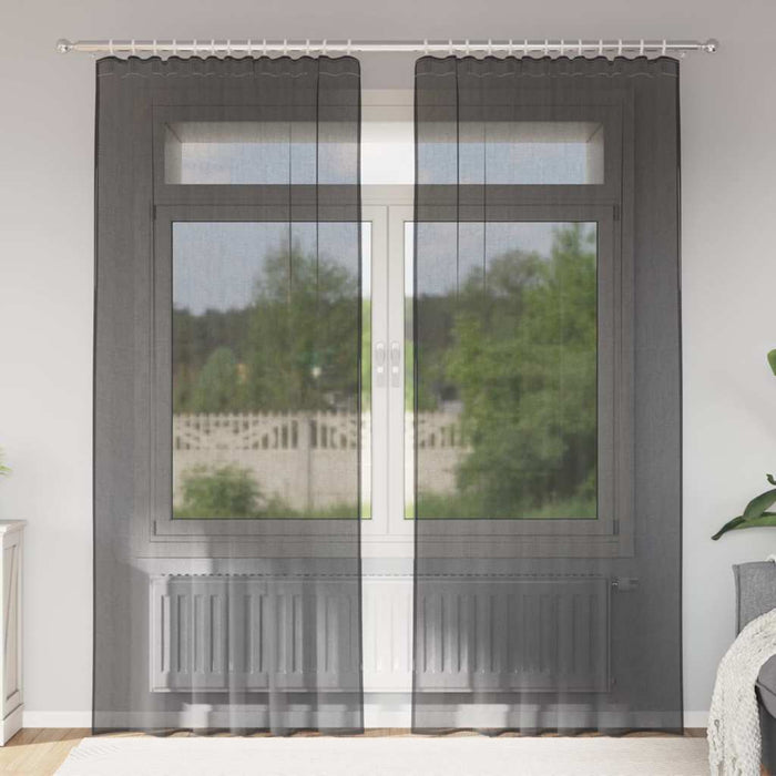 Voile Curtains With Rod Pockets 2 Pcs Black Aobxolk