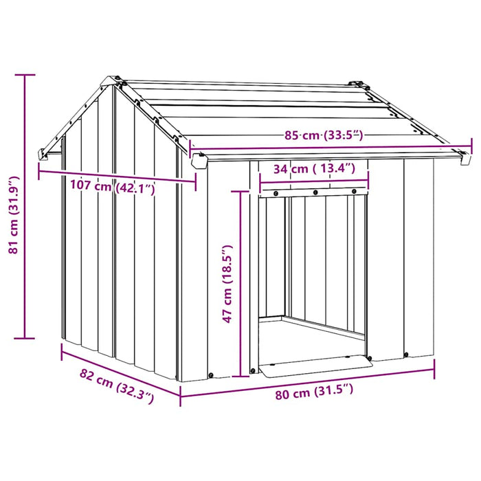 Dog House With Roof 85X107X81 Cm Galvanised Steel Aobbkot