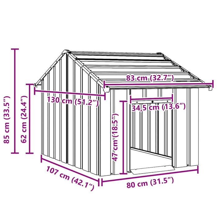 Dog House With Roof 83X130X85 Cm Galvanised Steel Aobbkol