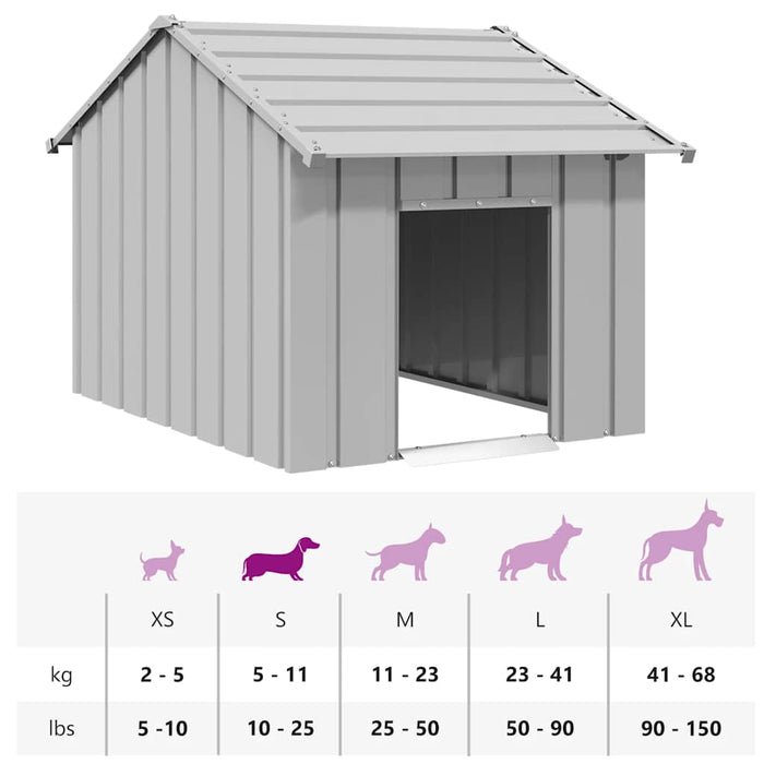 Dog House With Roof 83X130X85 Cm Galvanised Steel Aobbkol