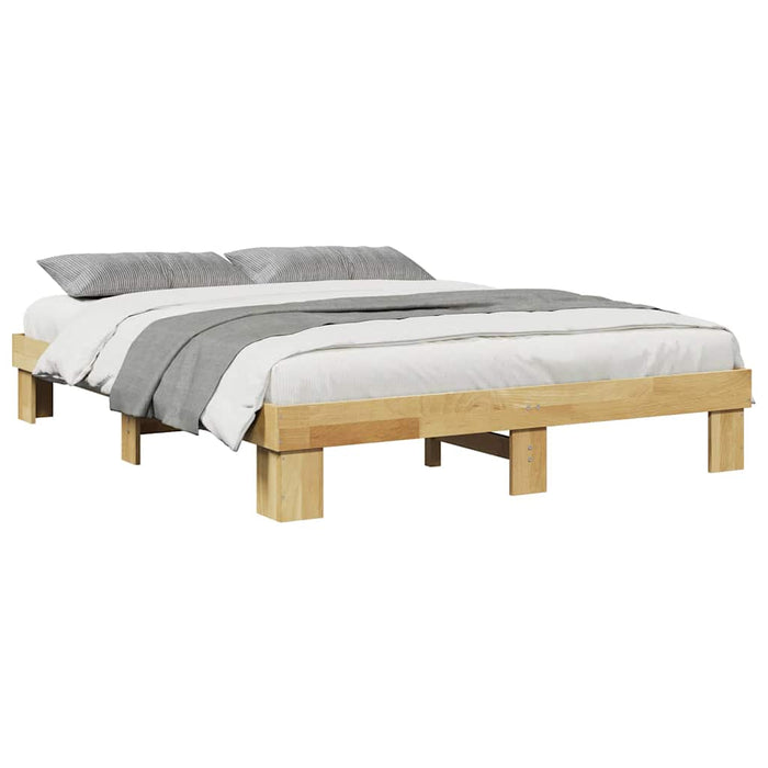 Queen Size Bed Frame Without Mattress 150X200 Cm Solid Wood Oak Npokpx