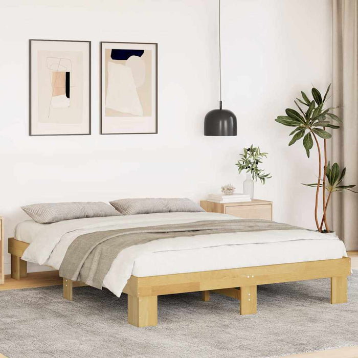 Queen Size Bed Frame Without Mattress 150X200 Cm Solid Wood Oak Npokpx