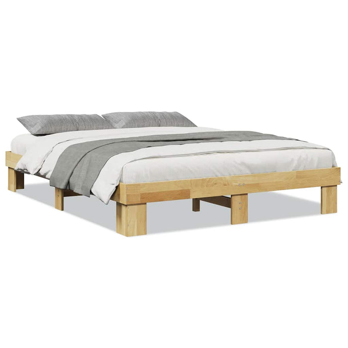 Double Size Bed Frame Without Mattress 135X190 Cm Solid Wood Oak Npokpk