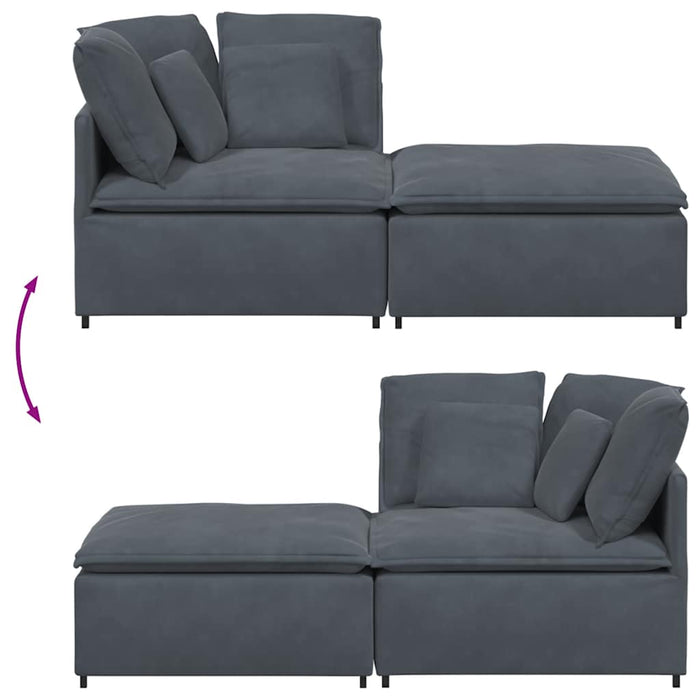 Modular Sofa With Footstool & Cushions Velvet Dark Grey Ttxoxxb