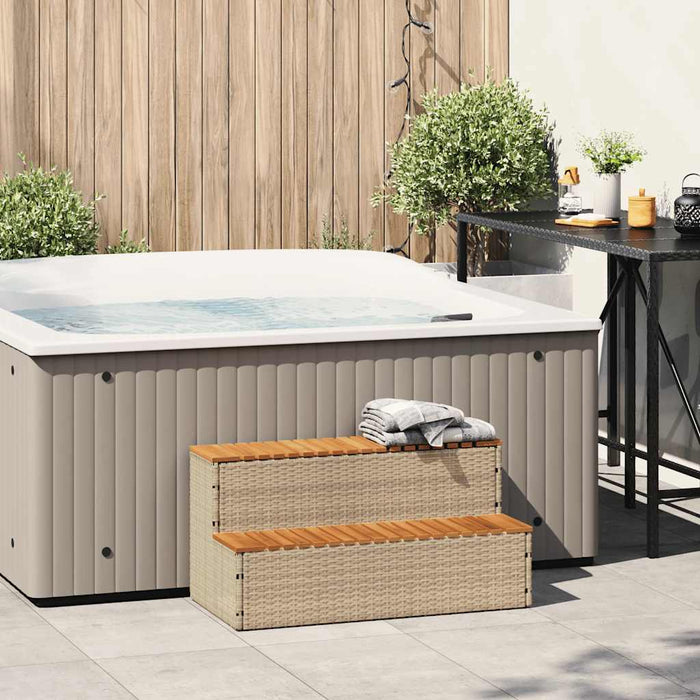 Hot Tub Step Beige 100X50X50.5 Cm Poly Rattan And Solid Acacia Aobtkal