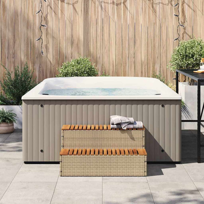 Hot Tub Step Beige 100X50X50.5 Cm Poly Rattan And Solid Acacia Aobtkal