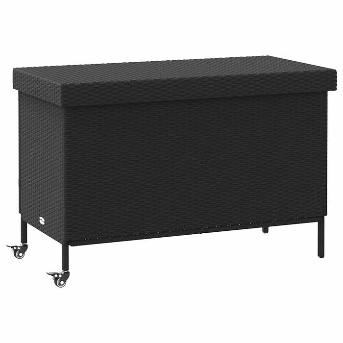 Garden Storage Box With Wheels Black 110X55X73 Cm Poly Rattan Aobtnxl