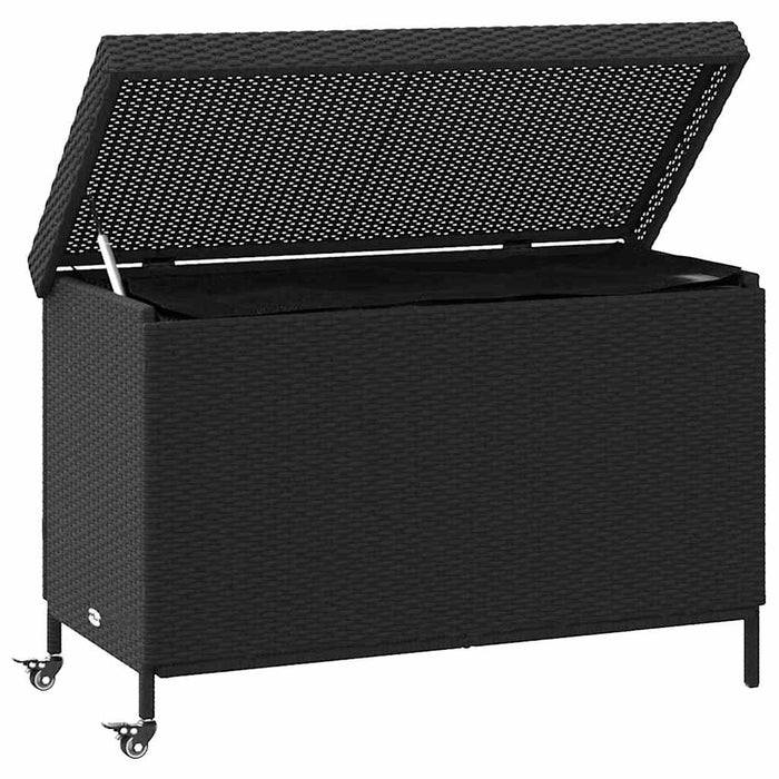 Garden Storage Box With Wheels Black 110X55X73 Cm Poly Rattan Aobtnxl