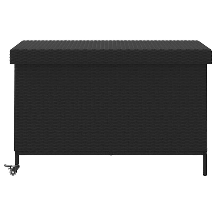 Garden Storage Box With Wheels Black 110X55X73 Cm Poly Rattan Aobtnxl