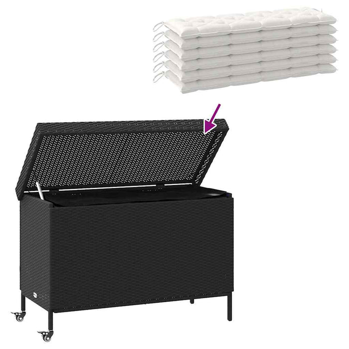 Garden Storage Box With Wheels Black 110X55X73 Cm Poly Rattan Aobtnxl