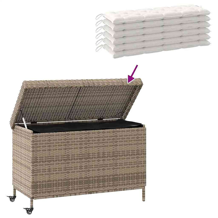Garden Storage Box With Wheels Grey 110X55X73 Cm Poly Rattan Aobtnxn