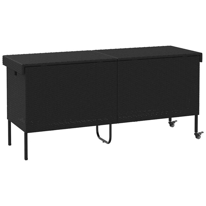Garden Storage Box With Wheels Black 160X55X75 Cm Poly Rattan Aobtnto