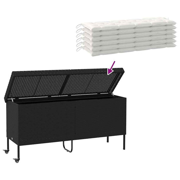Garden Storage Box With Wheels Black 160X55X75 Cm Poly Rattan Aobtnto